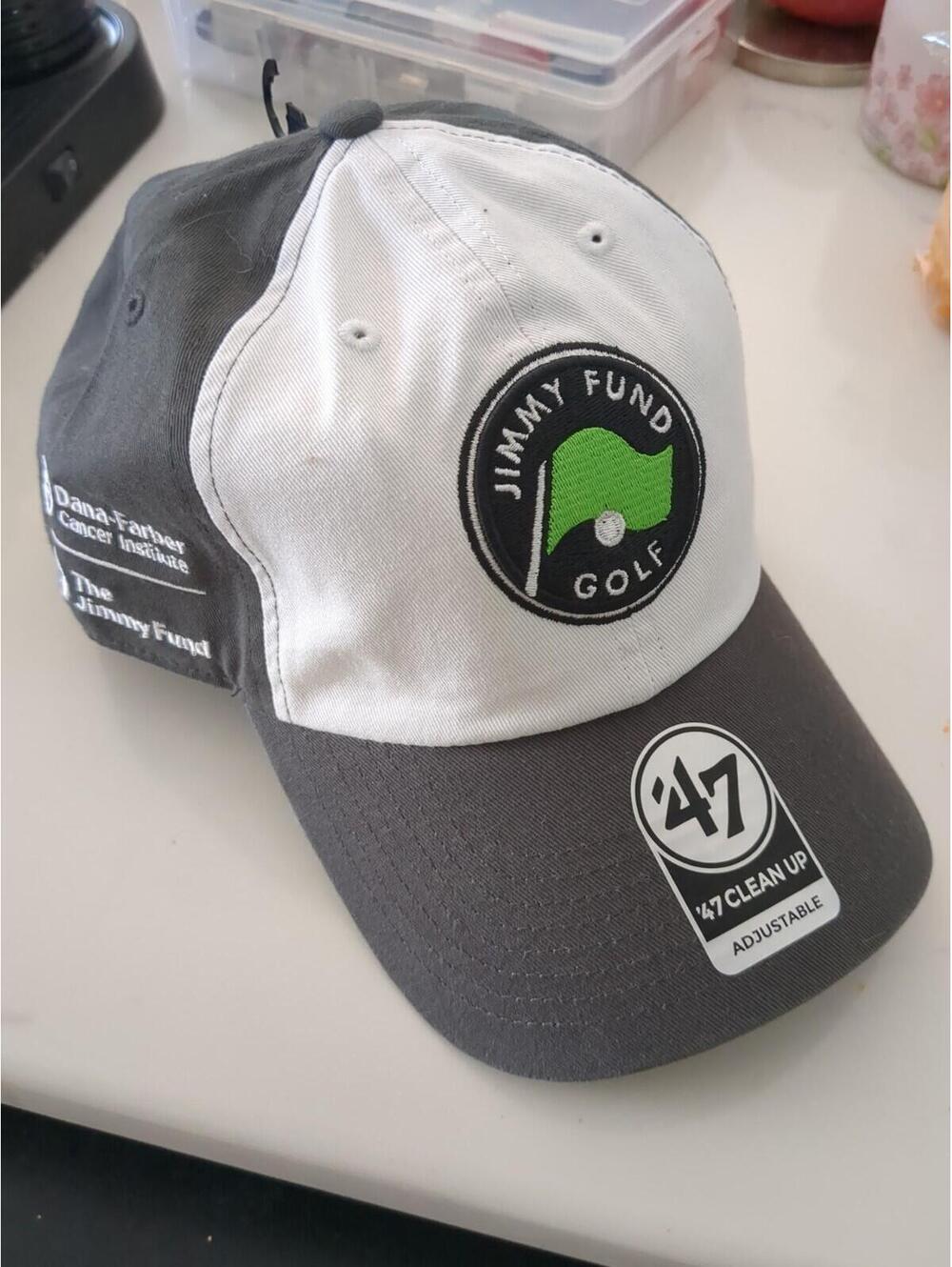 BASEBALL CAP JIMMY FUND GOLF LOGO Grey White Adjustable DEFY CANCER